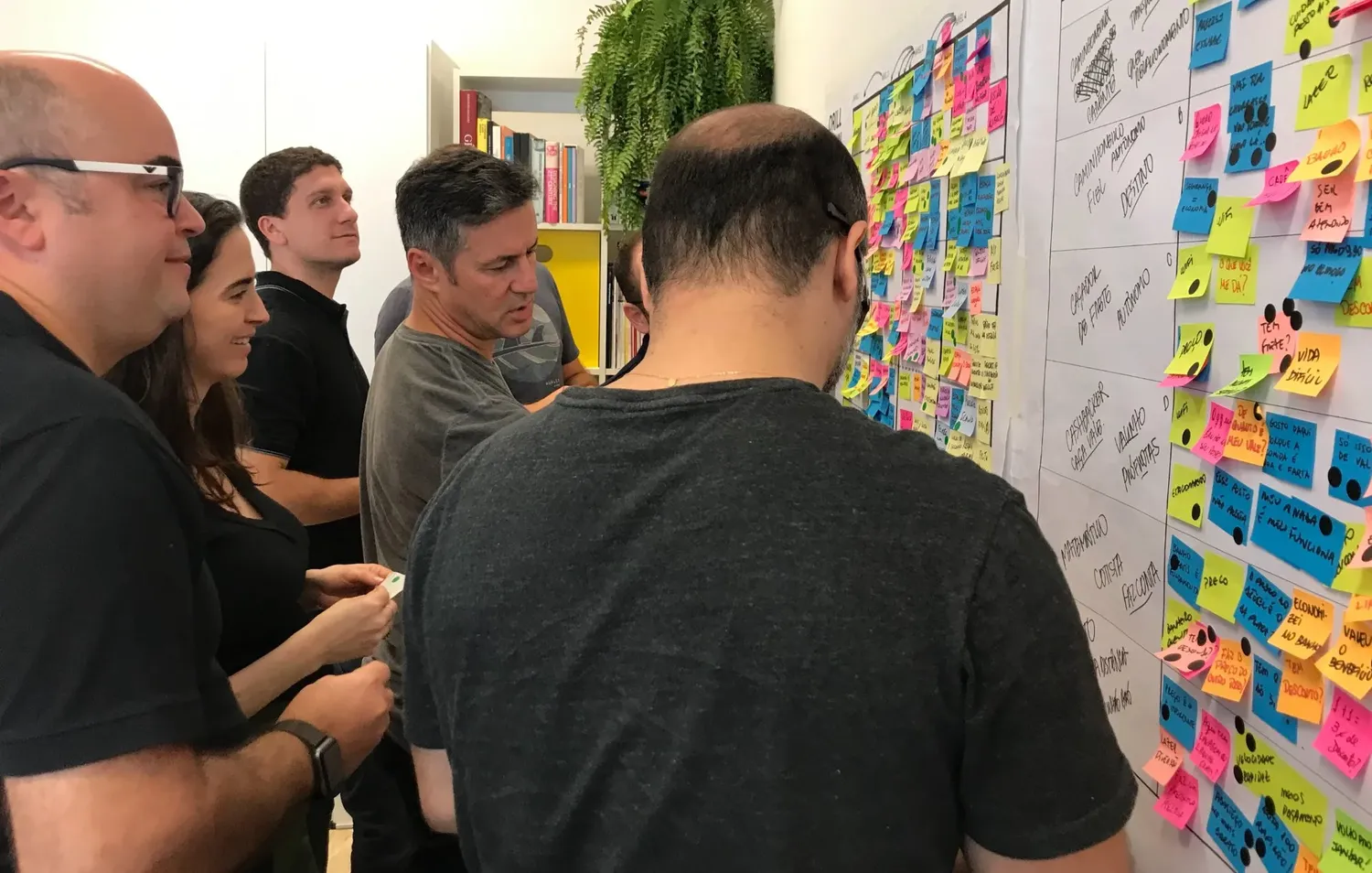 Time do projeto Rodovias diante da parede de priorização de iniciativas