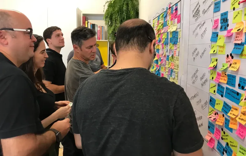 Time do projeto Rodovias diante da parede de priorização de iniciativas